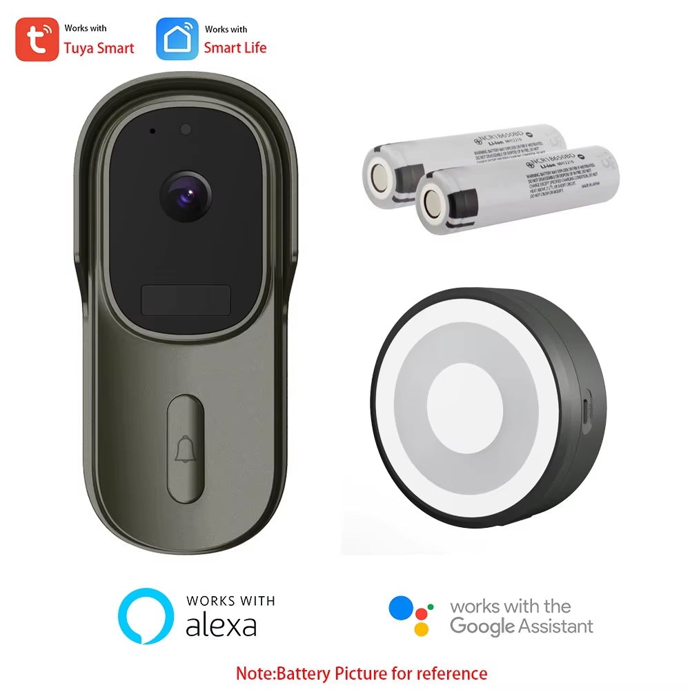 Tuya Video Doorbell Camera 1080P 170° 12-24V AC/DC Wired & Smart Battery Two-Way Audio Works with Alexa Google