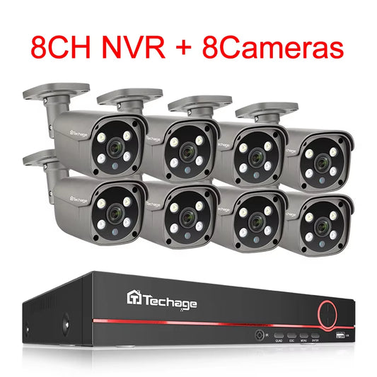 8CH 5MP HD POE CCTV Security Camera System Home Video Surveillance NVR Kit Face Detection Outdoor IP Camera Set Xmeye