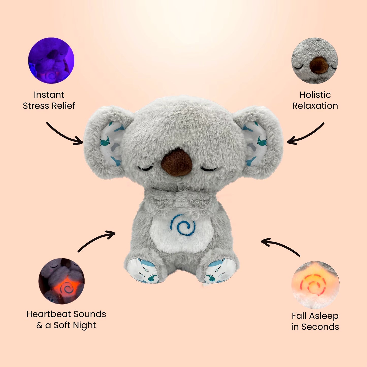 4 Modes Baby Breathing Bunny Soothing Plush Sensory Toy with Relieve Anxiety Koala Comforter Breathes for Baby Conciliate Gift