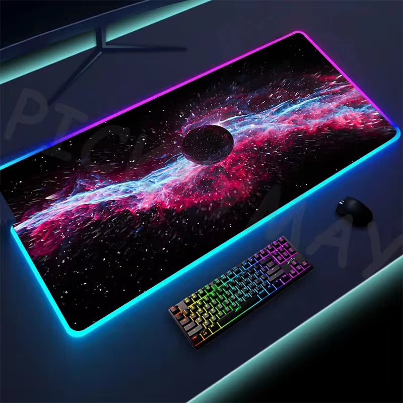 Universe RGB Gaming Mousepad Space Mouse Mats LED Large Gamer Mousepads XXL Keyboard Pads Luminous Desk Mat Mouse Pad Backlit