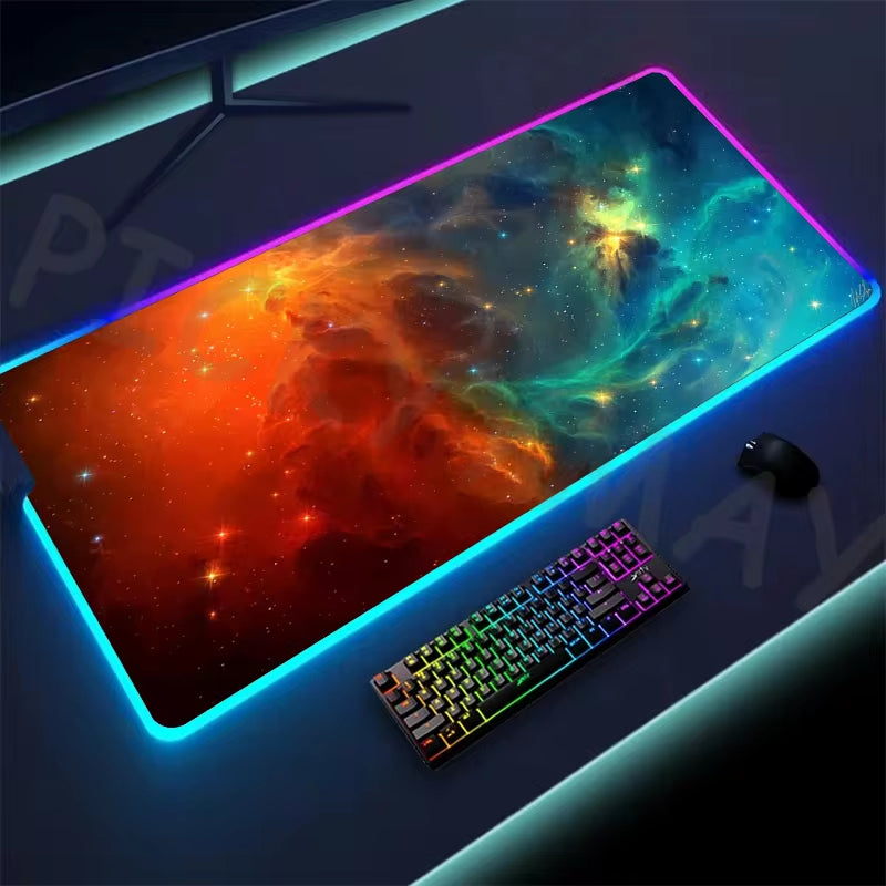 Universe RGB Gaming Mousepad Space Mouse Mats LED Large Gamer Mousepads XXL Keyboard Pads Luminous Desk Mat Mouse Pad Backlit