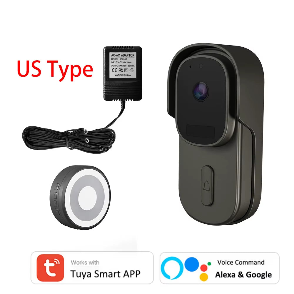 Tuya Video Doorbell Camera 1080P 170° 12-24V AC/DC Wired & Smart Battery Two-Way Audio Works with Alexa Google