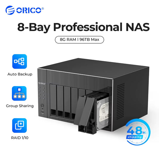 OS Series NAS 2.5" 3.5" Hard Drive Enclosure 8 Bay Network Attached Storage with RAID Gen7 SATA to USB3.0 HDMI HDD Case