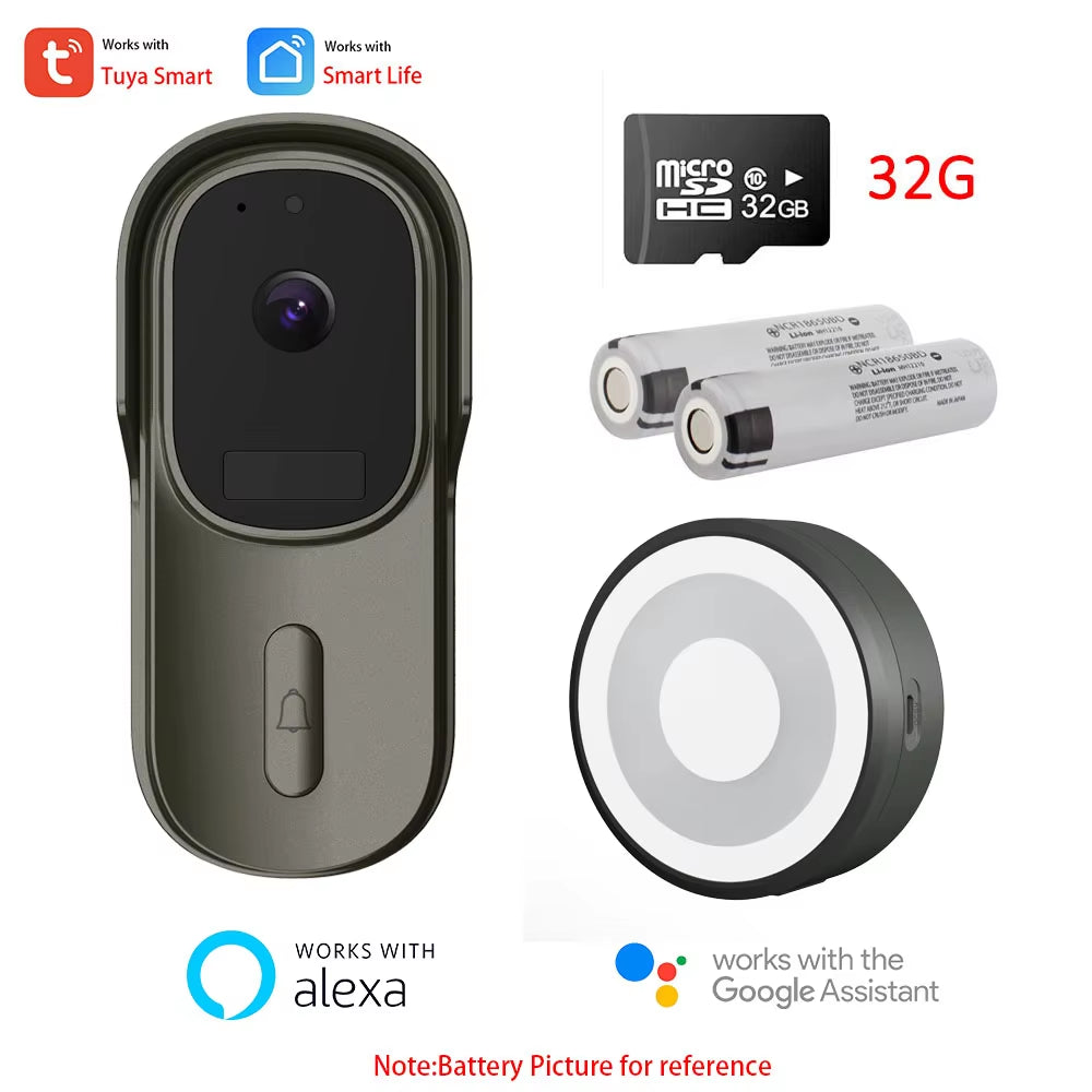 Tuya Video Doorbell Camera 1080P 170° 12-24V AC/DC Wired & Smart Battery Two-Way Audio Works with Alexa Google