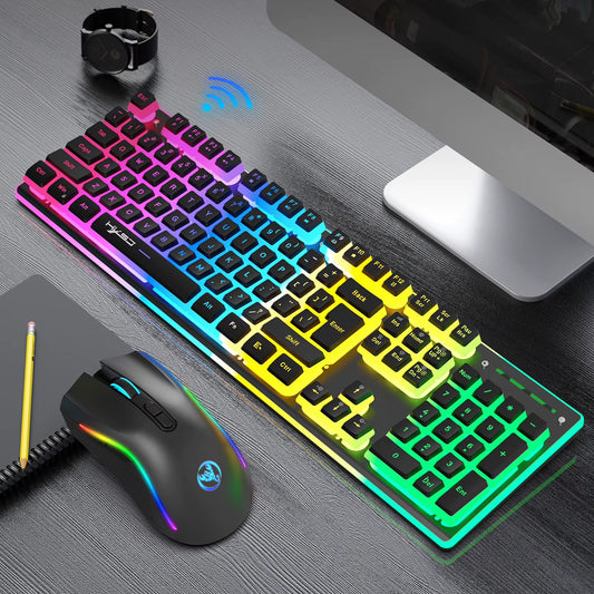 L96 2.4G Wireless RGB Backlit Keyboard and Mouse Combo 104 Keys Gaming Keypads Adustable 4800DPI Mouse for Computer Gamer