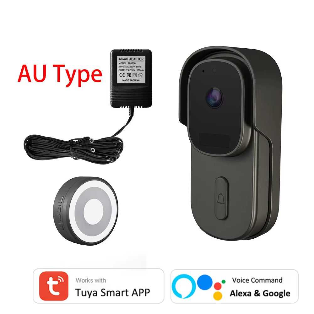 Tuya Video Doorbell Camera 1080P 170° 12-24V AC/DC Wired & Smart Battery Two-Way Audio Works with Alexa Google